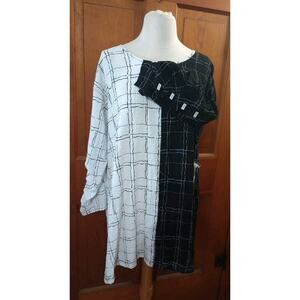 Ali Miles Black & White Tunic New Abstract Design Top Size XLCrepe
